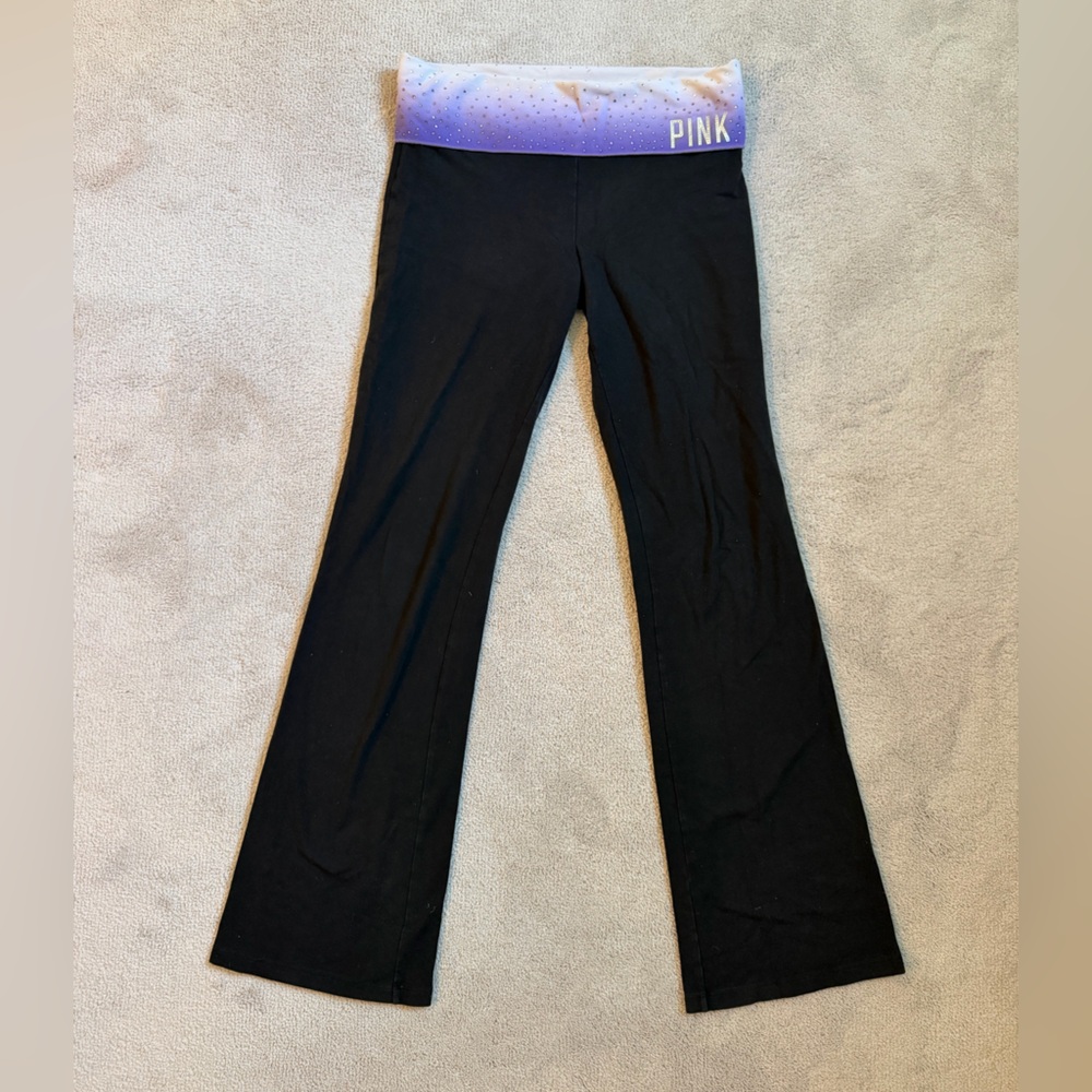 Victorias Secret PINK Y2K bling fold over Yoga pants black leggings 💜